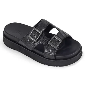 5CM / 1.95 Inches CMR CHAMARIPA Black Crocodile Leather Elevator Sandals