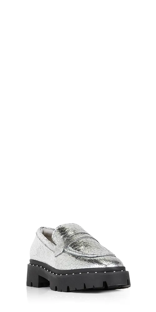 Christie Studs Crackled Leather Loafer