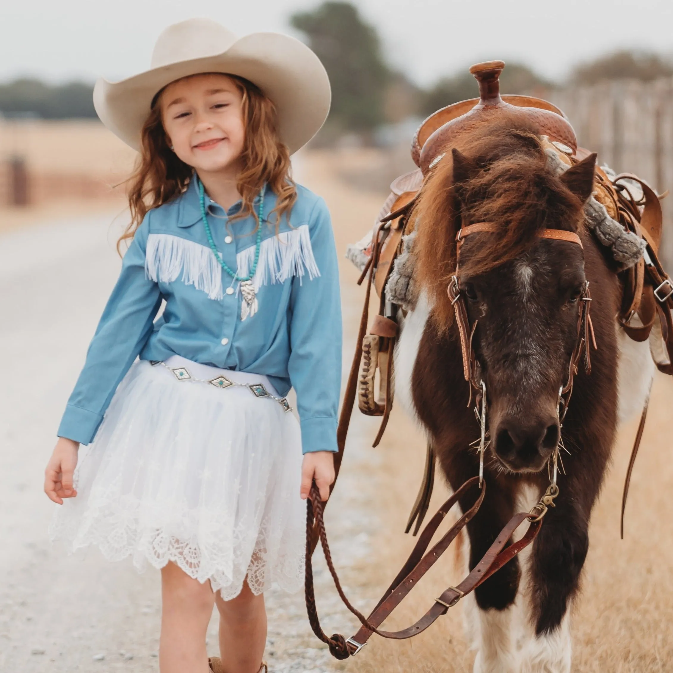 Denim Fringe Pearl Snap Kid (6-7)