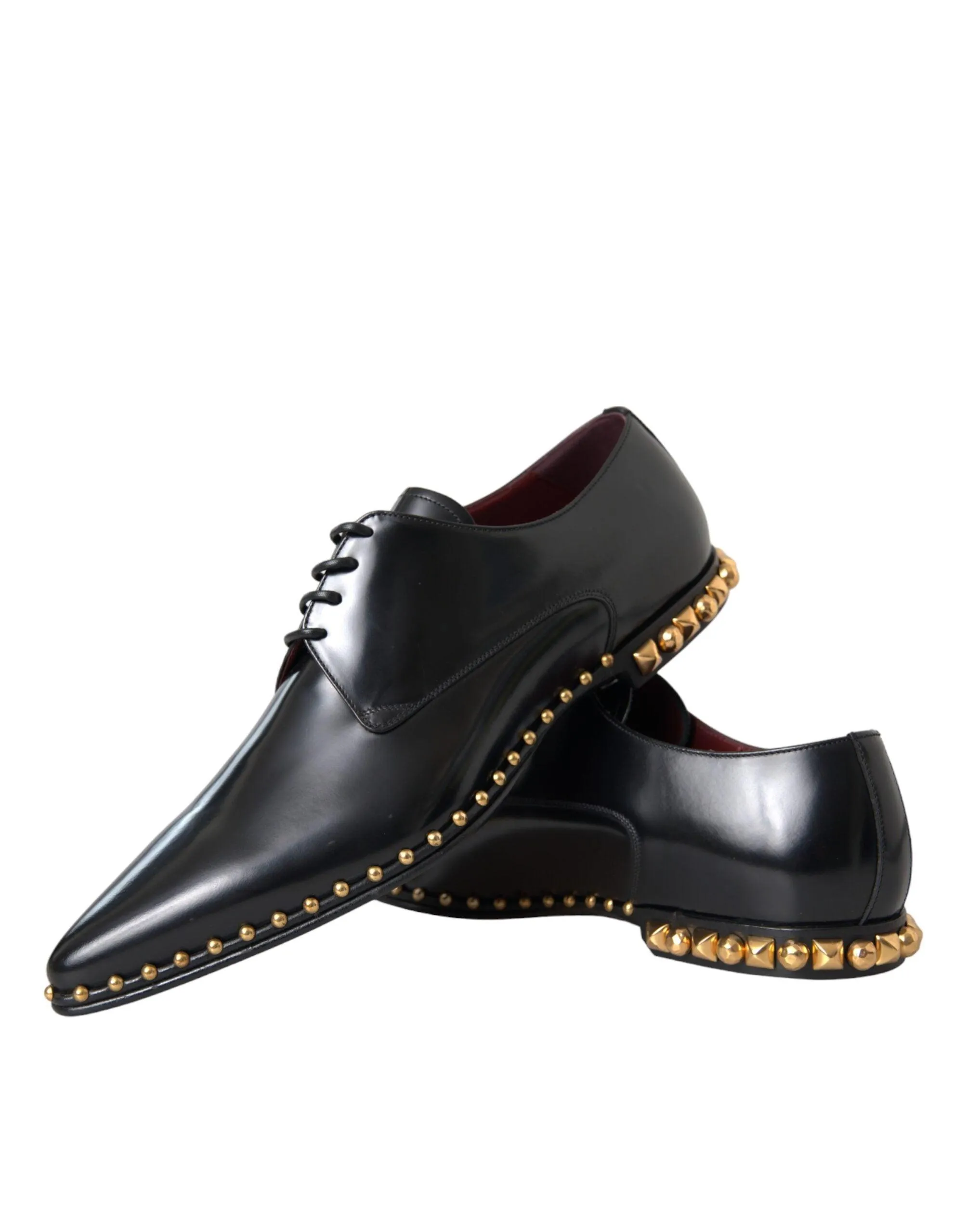 Dolce & Gabbana Black Leather Gold Studded Derby Dress Sko
