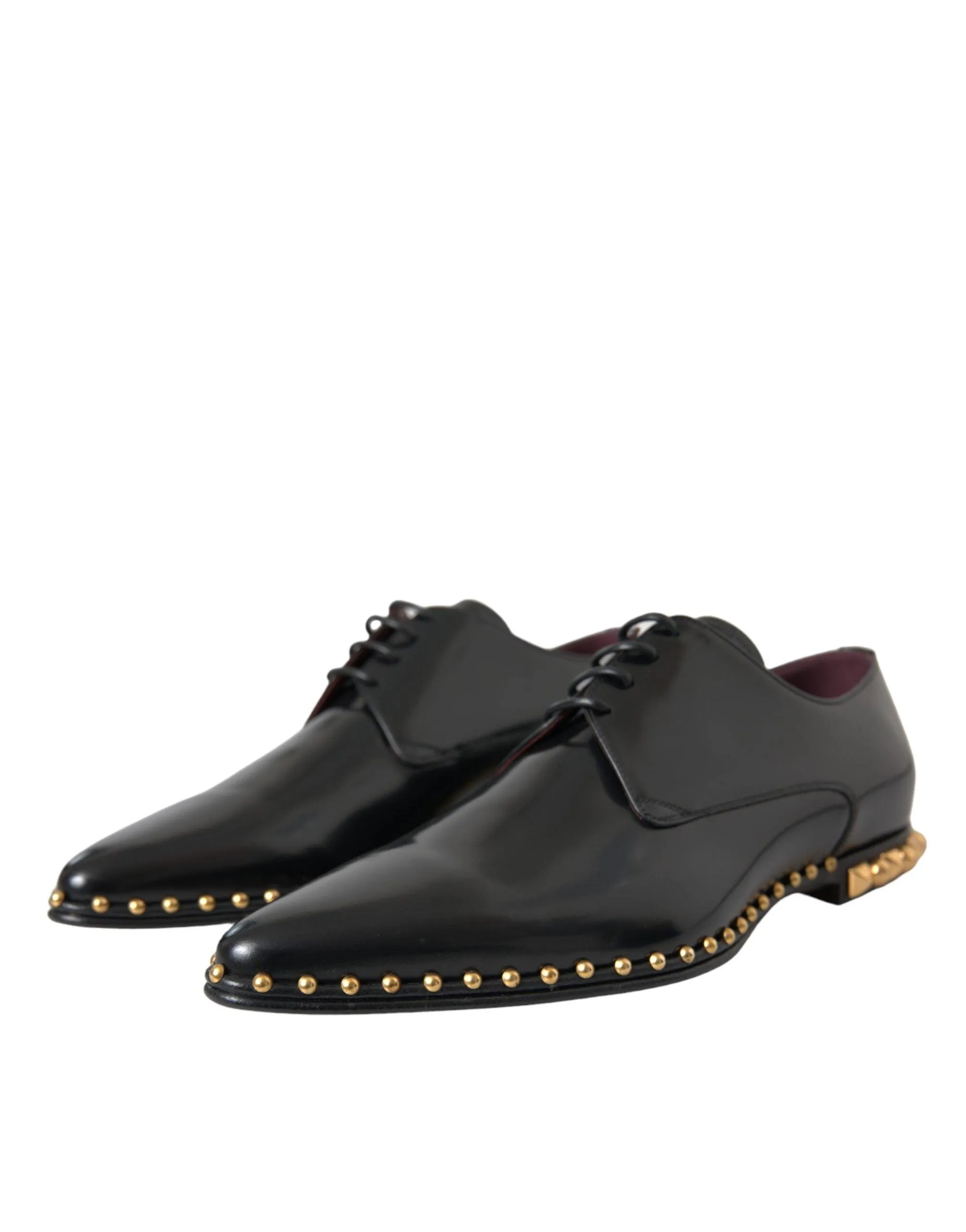 Dolce & Gabbana Black Leather Gold Studded Derby Dress Sko