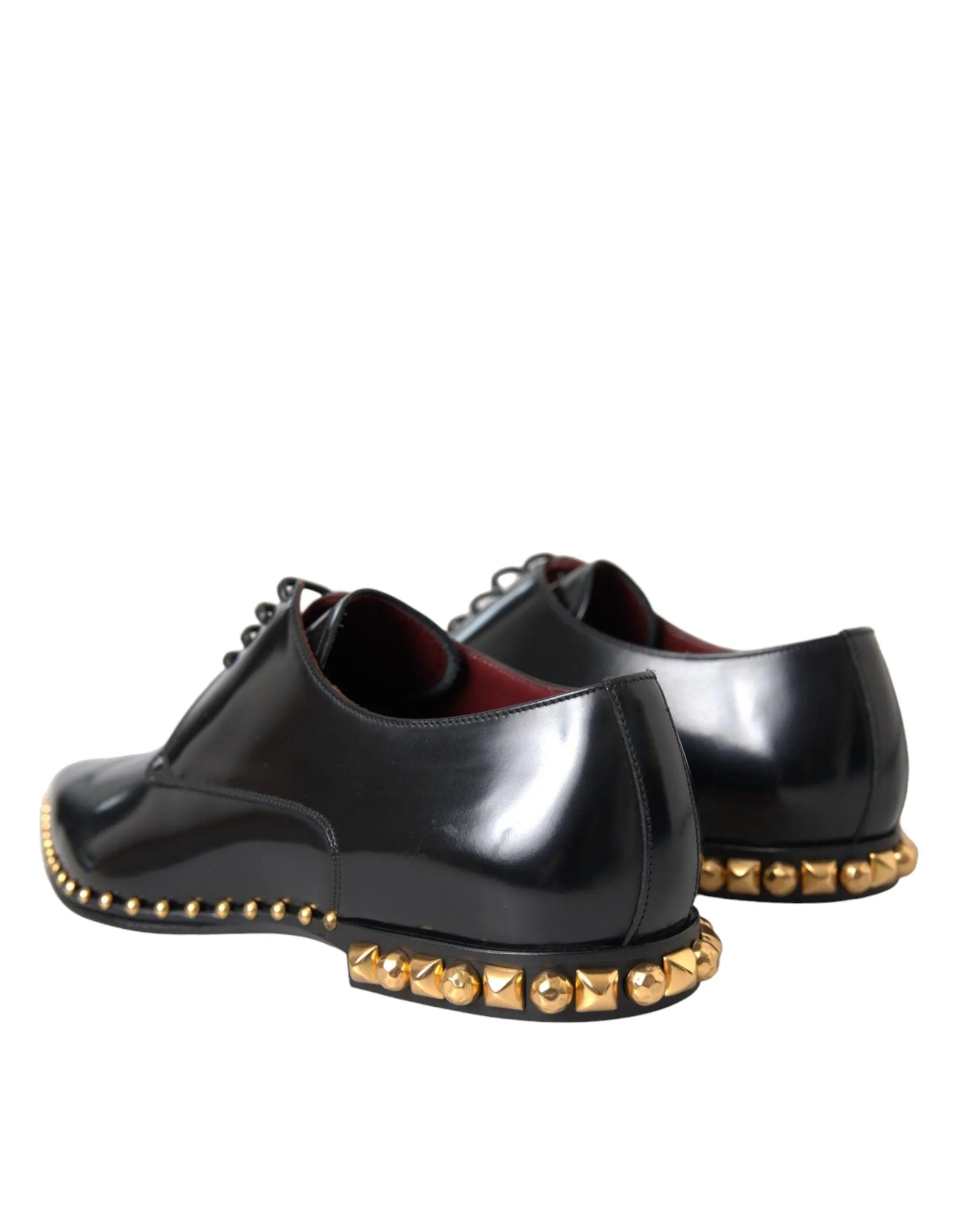 Dolce & Gabbana Black Leather Gold Studded Derby Dress Sko