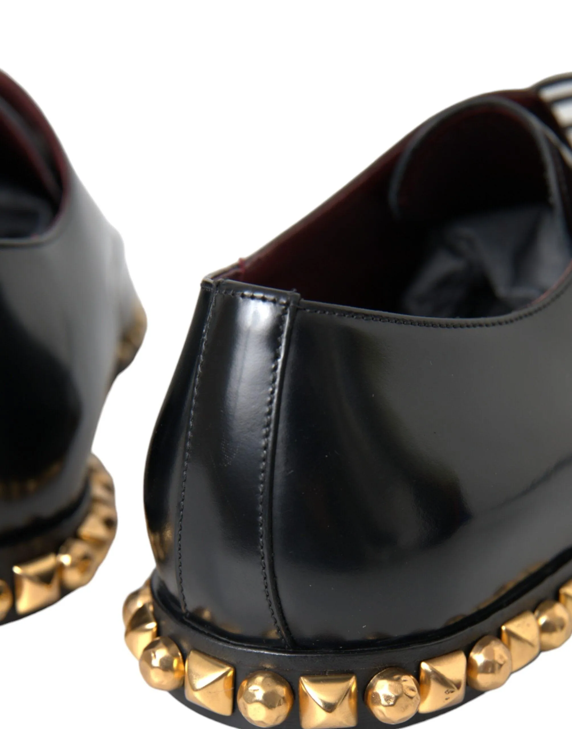 Dolce & Gabbana Black Leather Gold Studded Derby Dress Sko