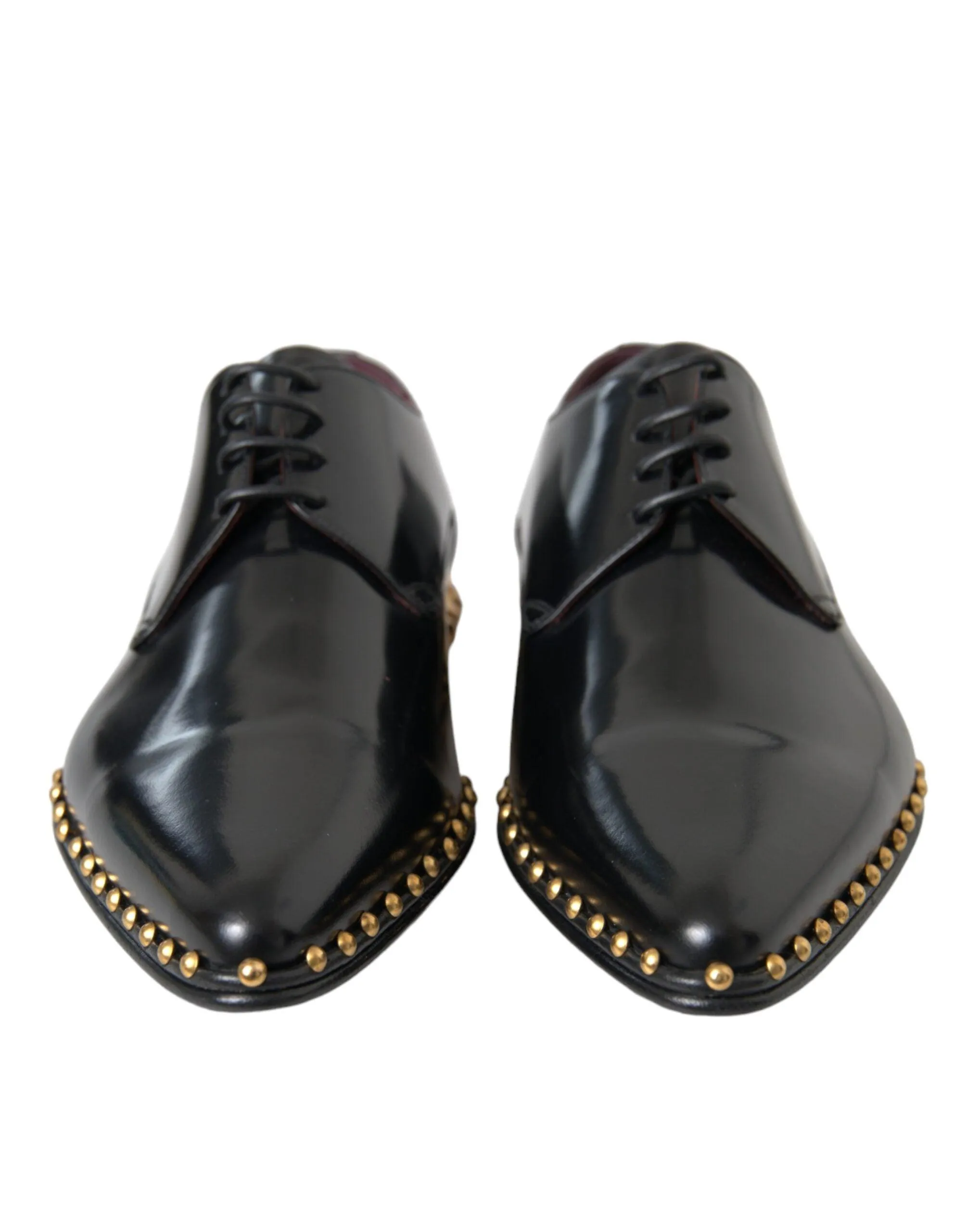 Dolce & Gabbana Black Leather Gold Studded Derby Dress Sko