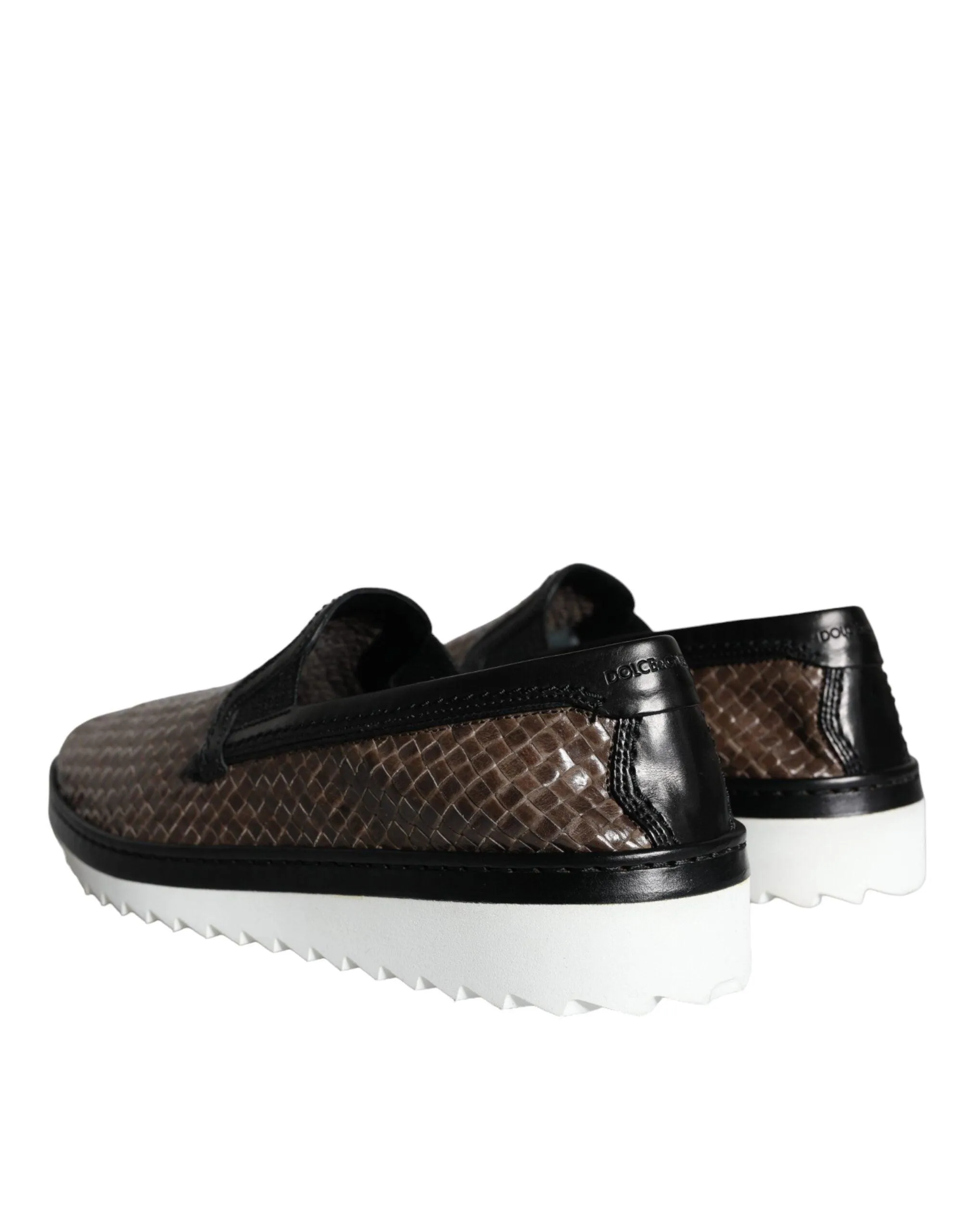 Dolce & Gabbana Brown Black Leather Weaved Herre Loafers Sko
