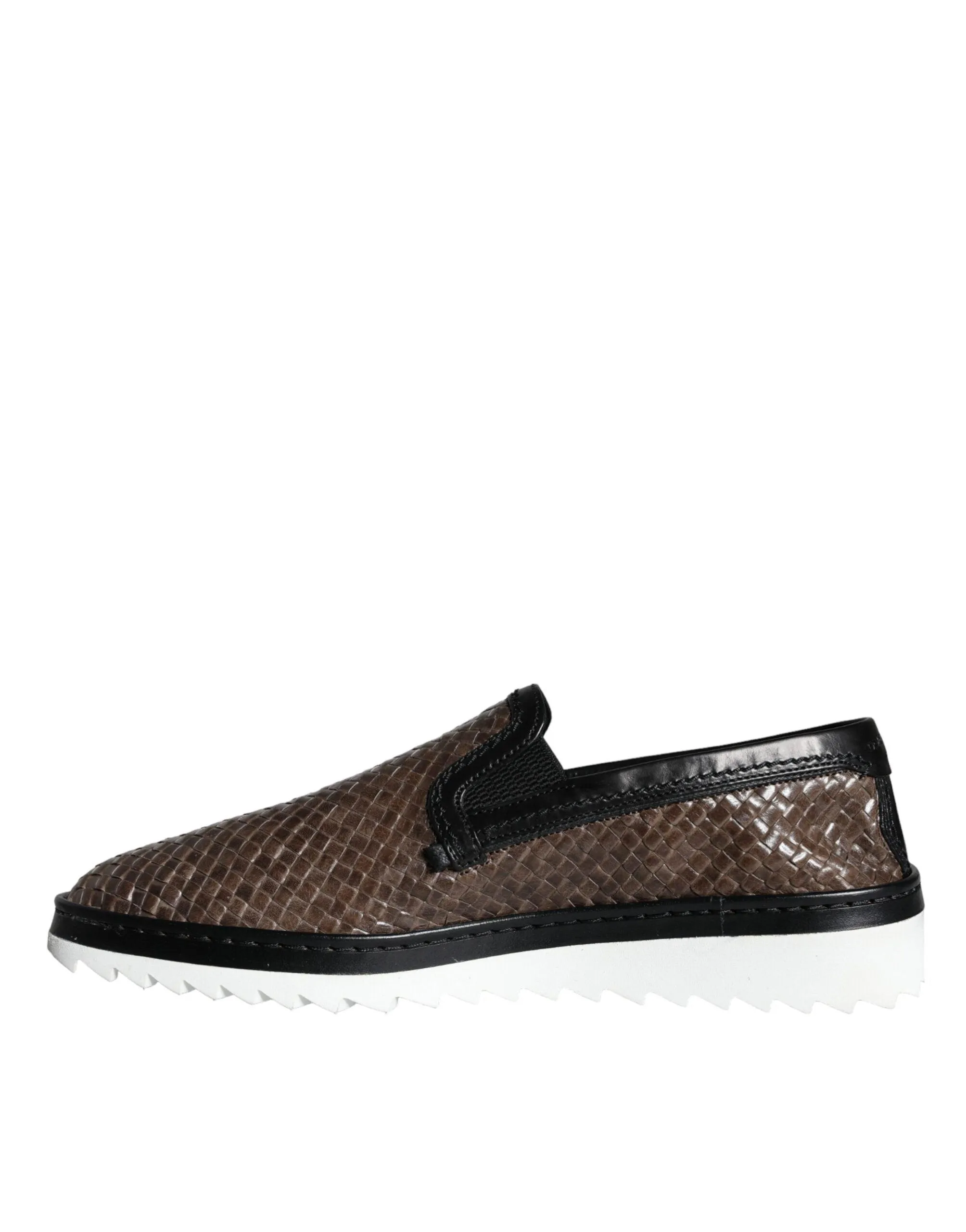 Dolce & Gabbana Brown Black Leather Weaved Herre Loafers Sko