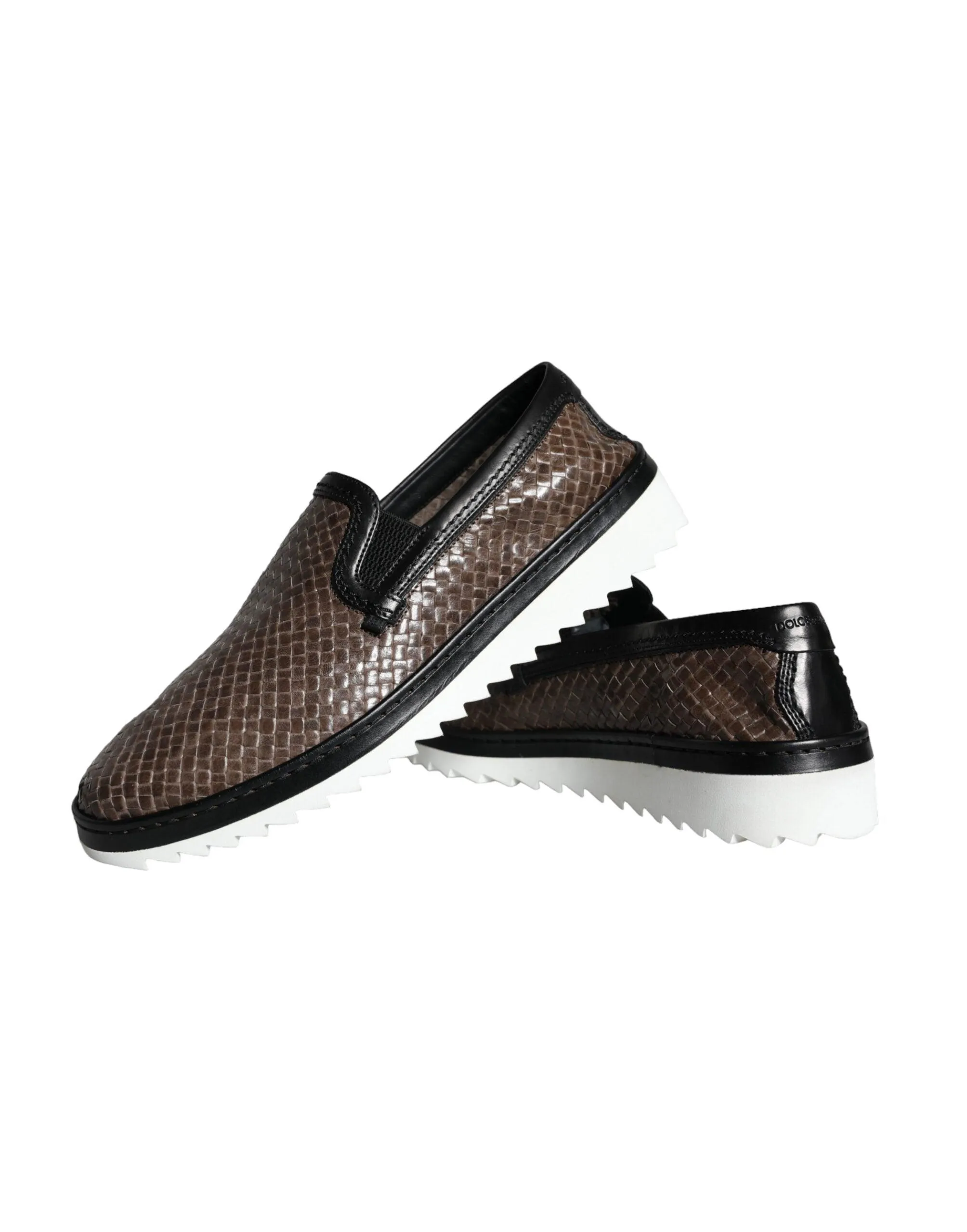 Dolce & Gabbana Brown Black Leather Weaved Herre Loafers Sko