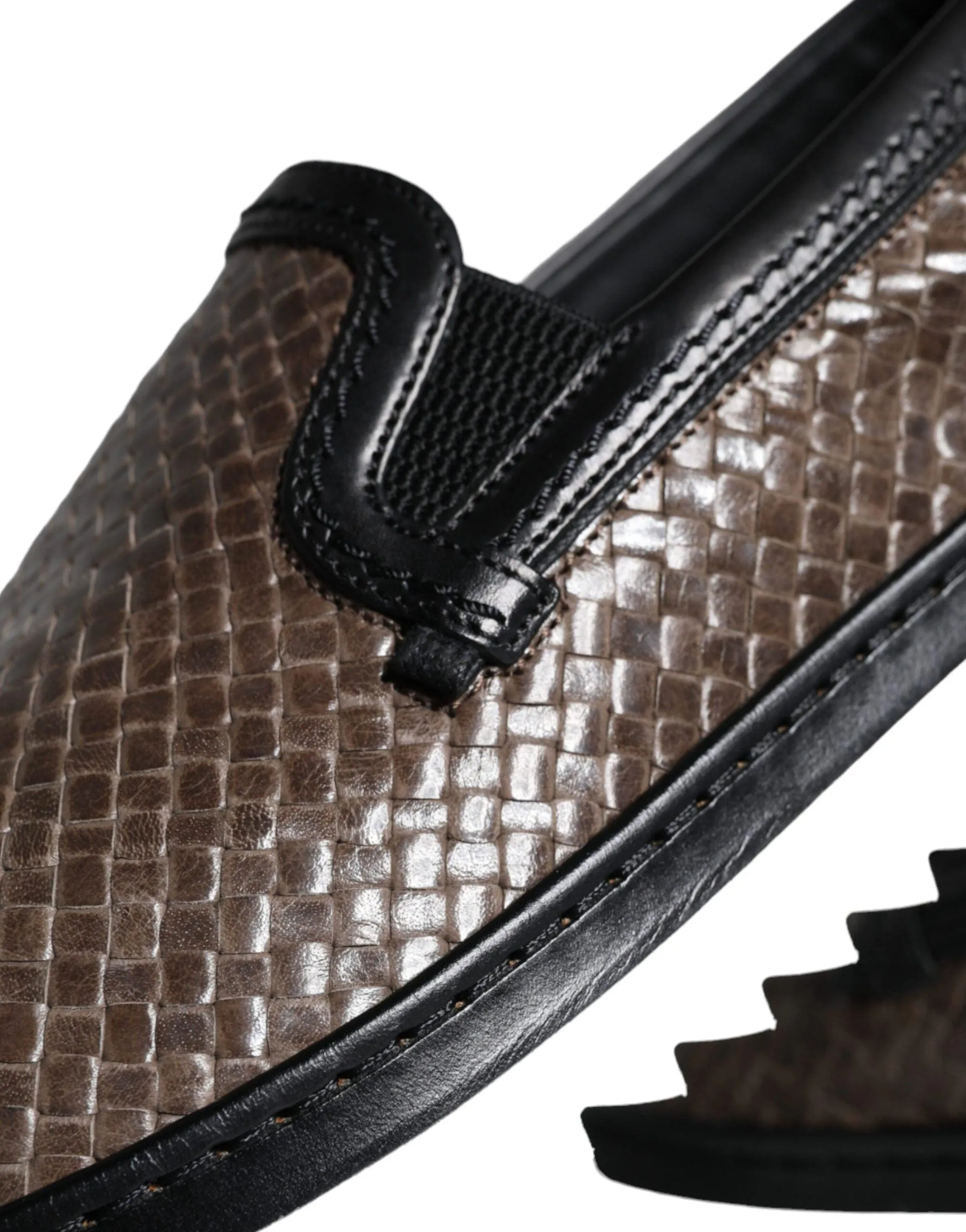 Dolce & Gabbana Brown Black Leather Weaved Herre Loafers Sko