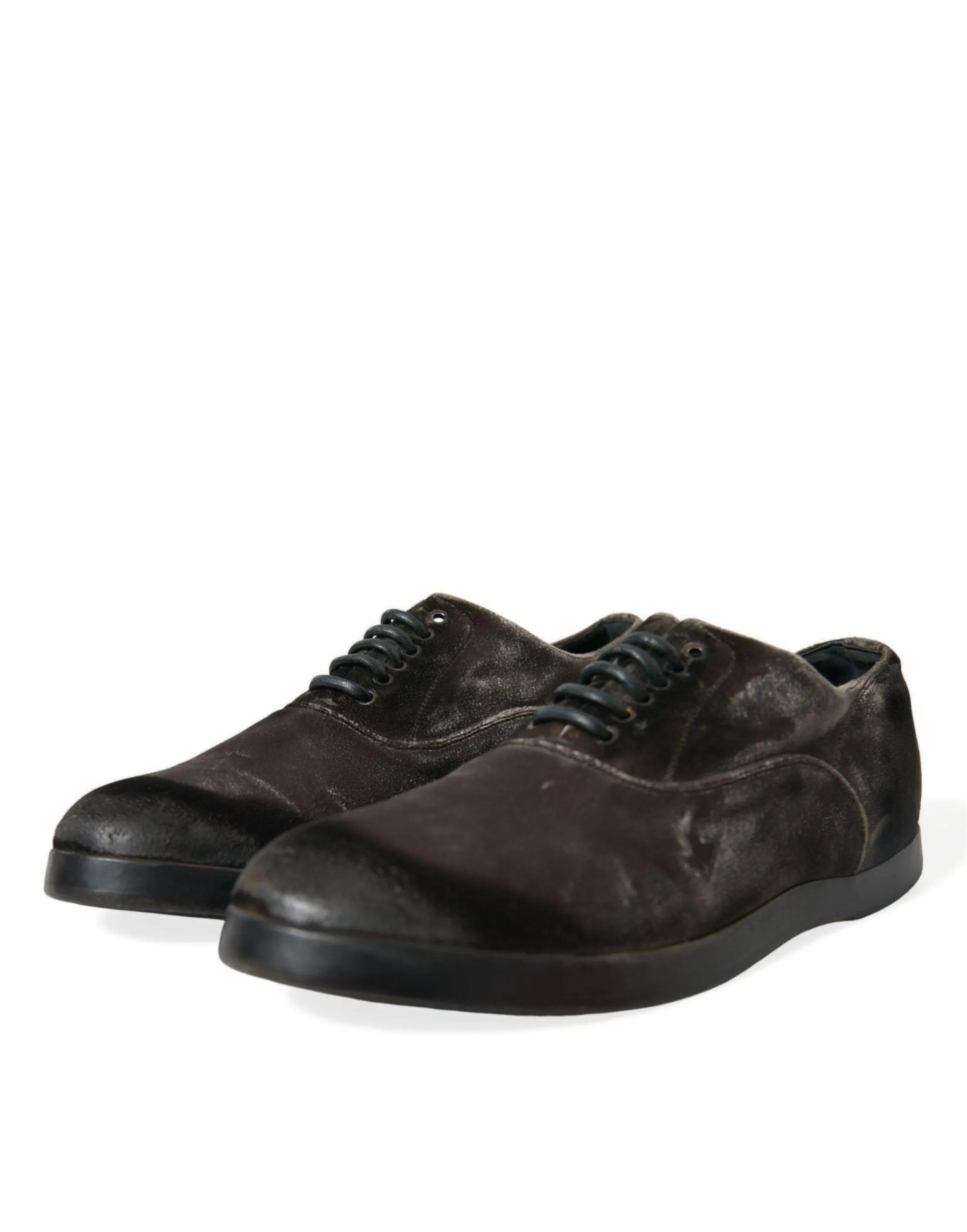 Dolce & Gabbana Elegant Brown Velvet Oxford Lace-up Sko