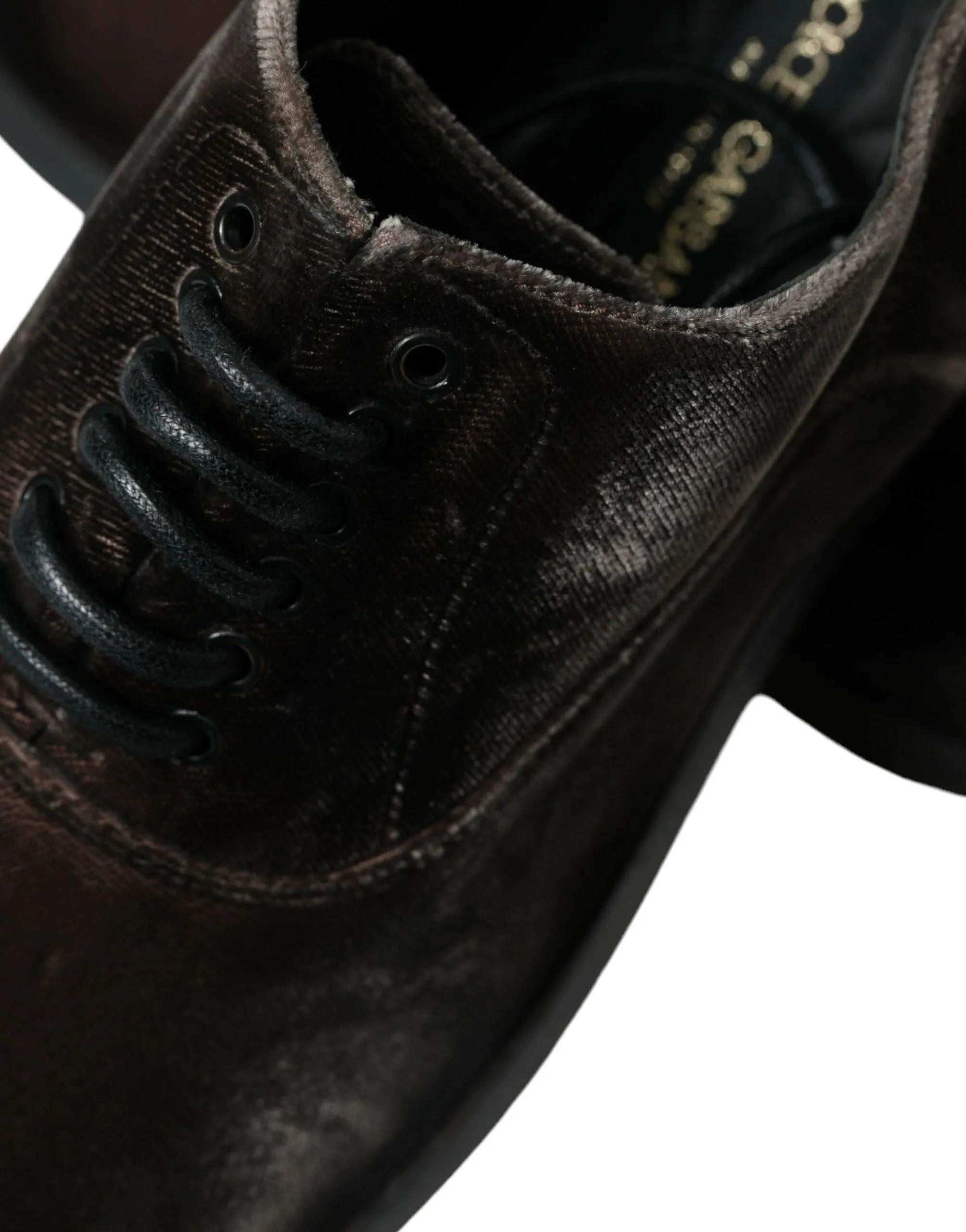 Dolce & Gabbana Elegant Brown Velvet Oxford Lace-up Sko