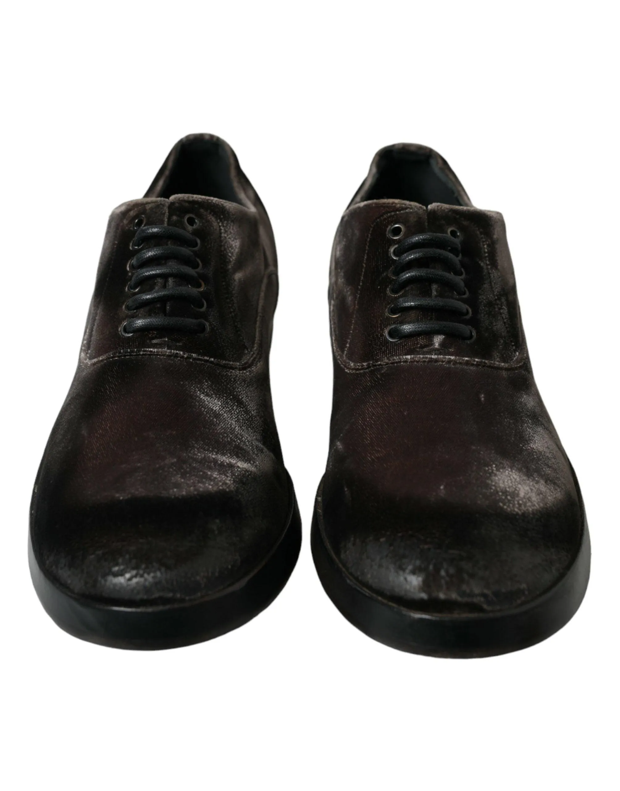 Dolce & Gabbana Elegant Brown Velvet Oxford Lace-up Sko