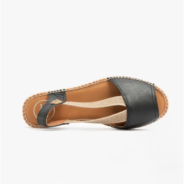 ETNA Ladies Leather Espadrille Sandals Black
