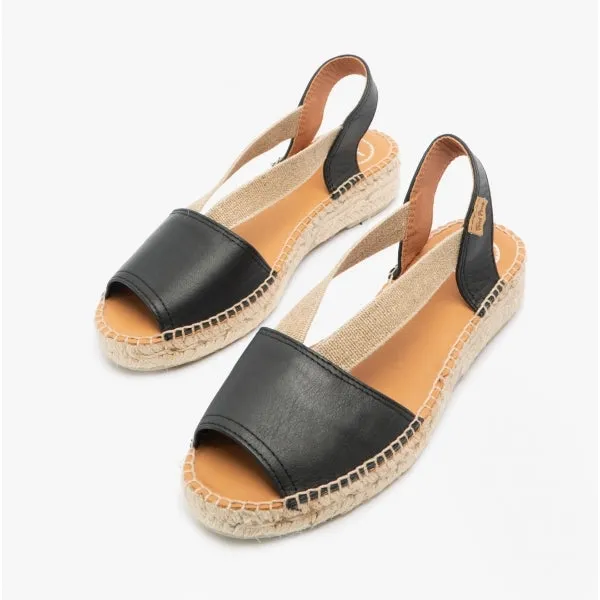 ETNA Ladies Leather Espadrille Sandals Black