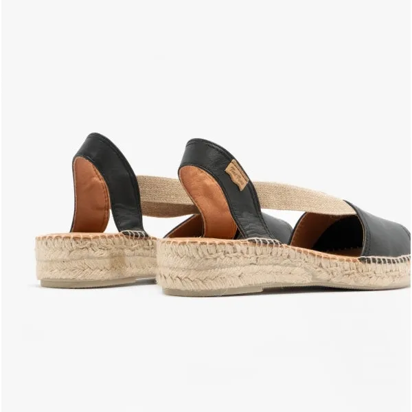ETNA Ladies Leather Espadrille Sandals Black