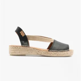 ETNA Ladies Leather Espadrille Sandals Black