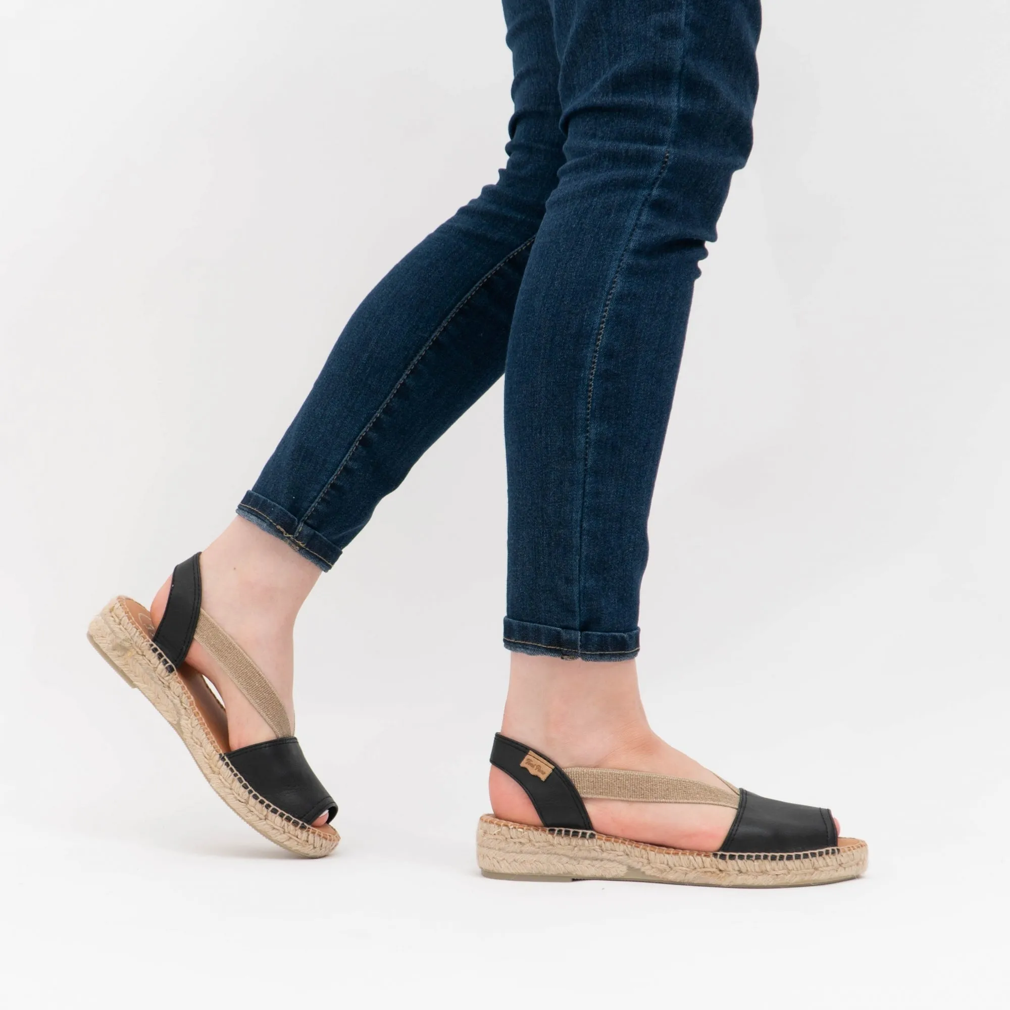 ETNA Ladies Leather Espadrille Sandals Black
