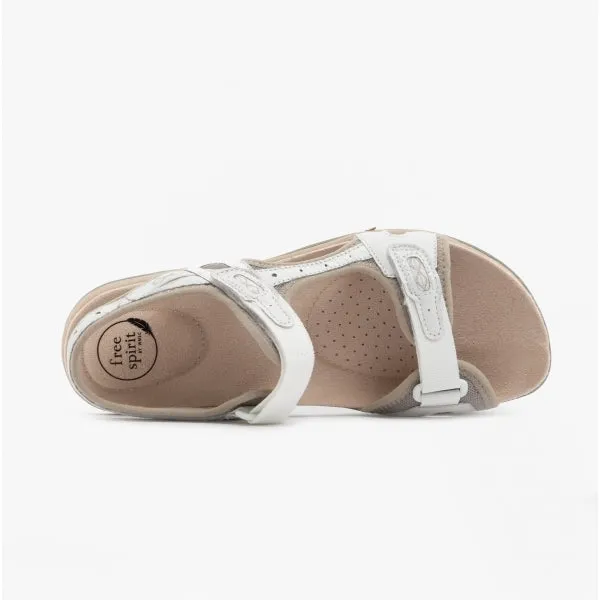 FRISCO Ladies Leather Touch Fasten Sandals White