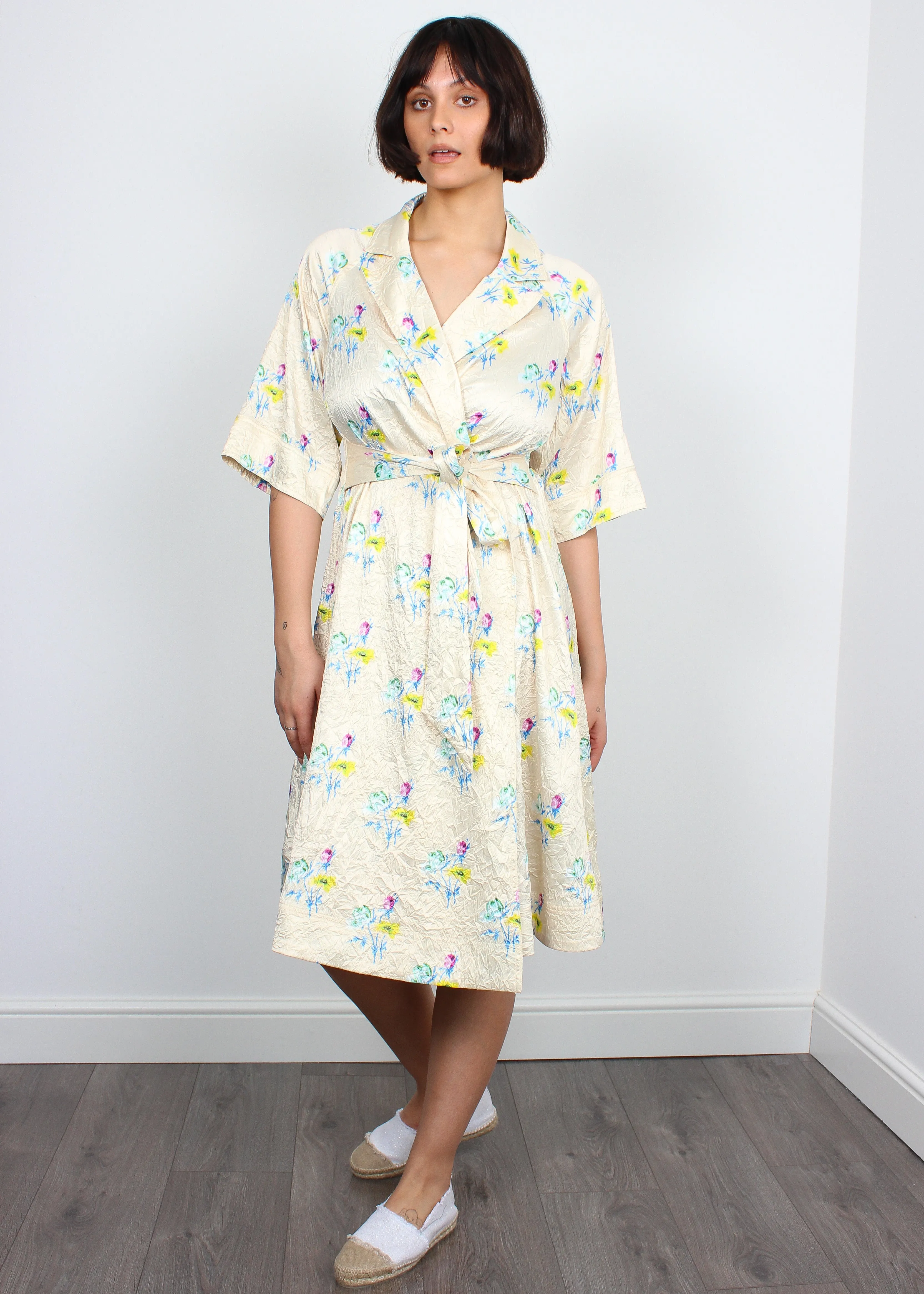 Ganni crinkled wrap floral rutabaga dress