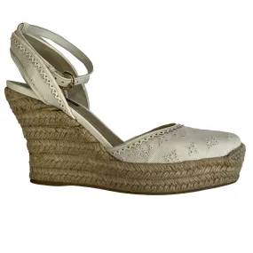 Louis Vuitton £860 Ecru Embroidered Cotton Wedge Espadrilles 37.5