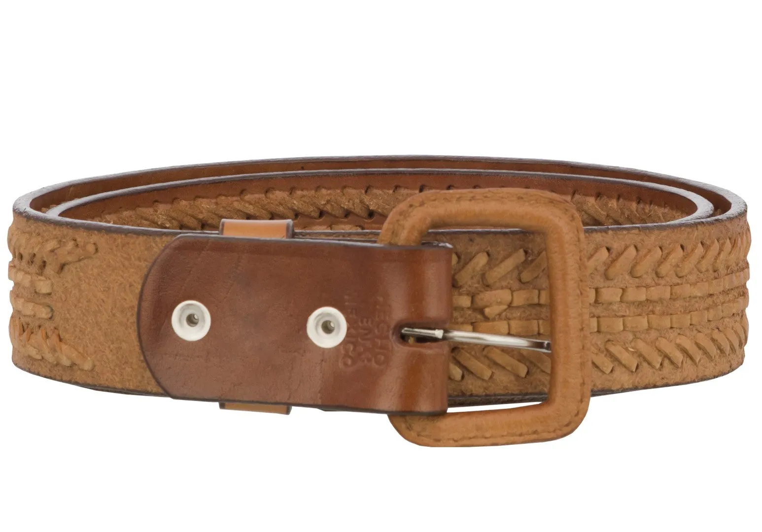 Mens Braided Cowboy Belt Removable Buckle Authentic Leather Rodeo Western Cognac