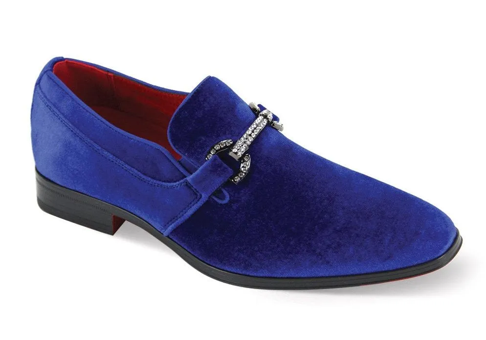 Mens Royal Blue Elegance Velvet Dress Loafers Sparkly Buckle After Midnight 7008