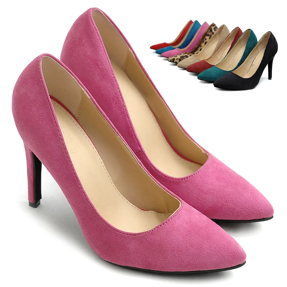 Ollio Women's Faux Suede Point Toe Shoe High Heel Multi Color Pump