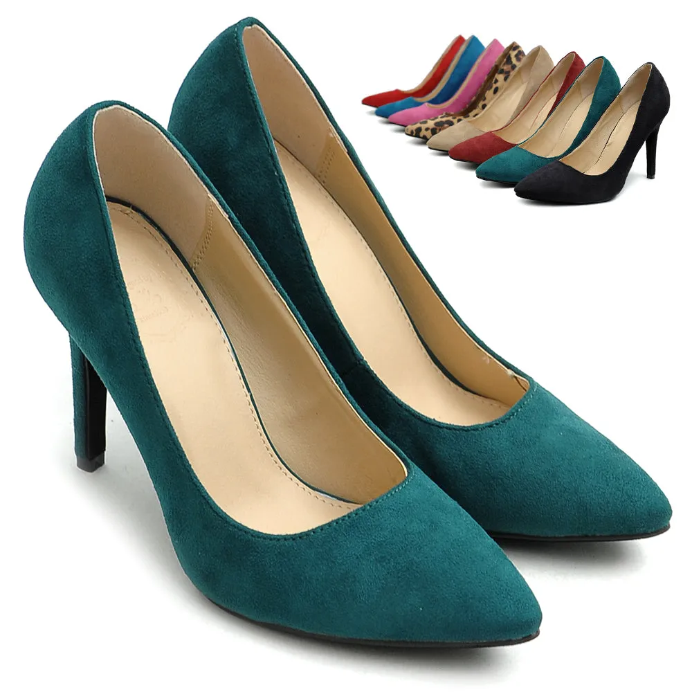 Ollio Women's Faux Suede Point Toe Shoe High Heel Multi Color Pump
