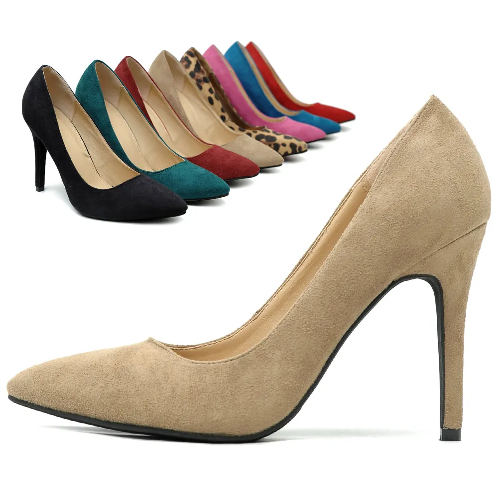 Ollio Women's Faux Suede Point Toe Shoe High Heel Multi Color Pump