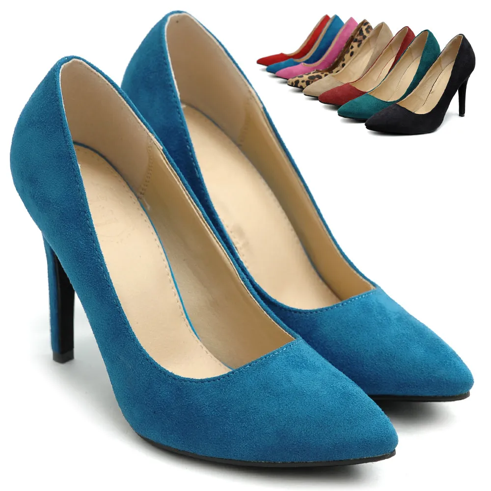 Ollio Women's Faux Suede Point Toe Shoe High Heel Multi Color Pump