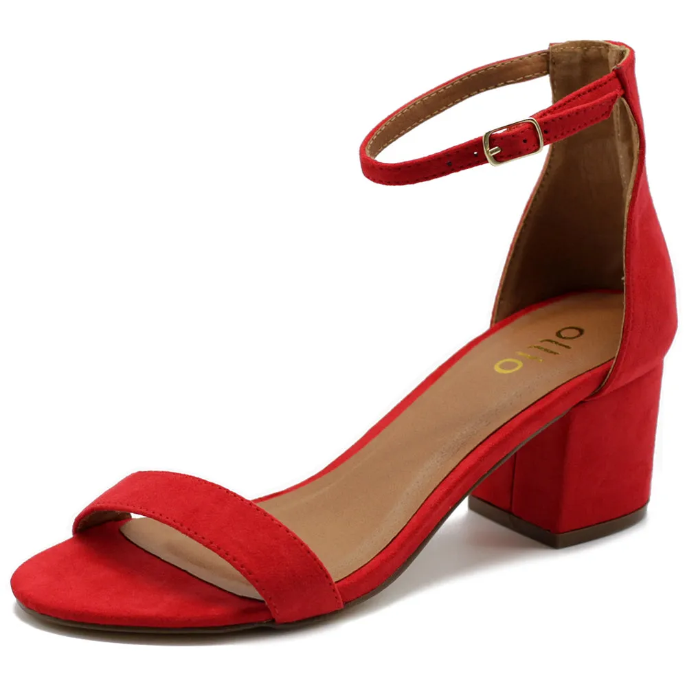 Ollio Womens Shoe Faux Suede Chunky Mid Heel Ankle Strap Heeled Sandals
