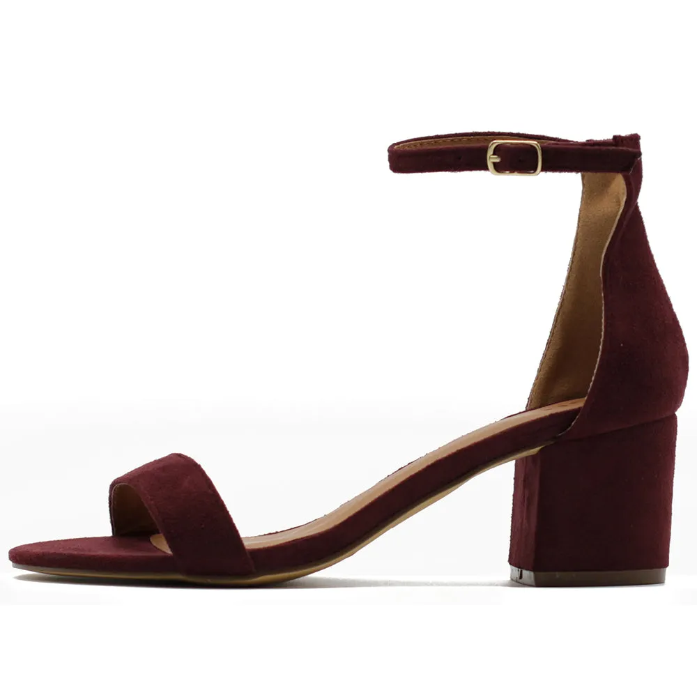 Ollio Womens Shoe Faux Suede Chunky Mid Heel Ankle Strap Heeled Sandals