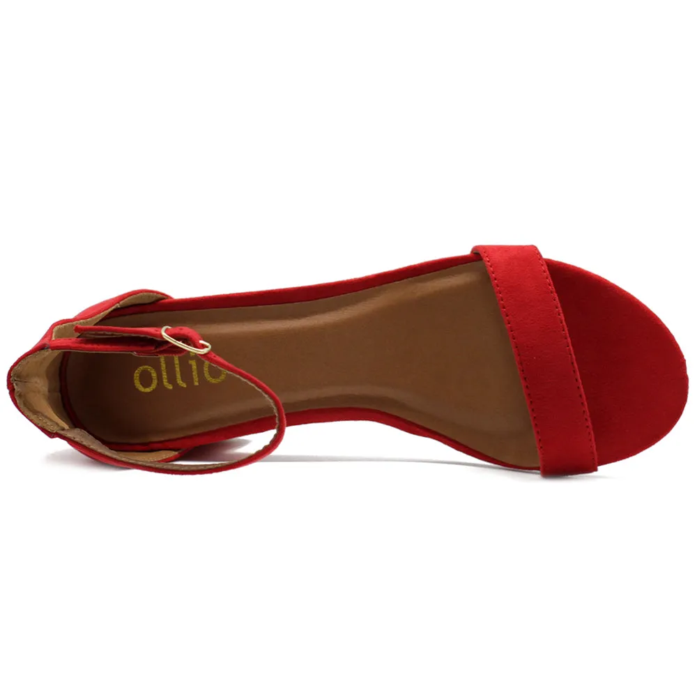 Ollio Womens Shoe Faux Suede Chunky Mid Heel Ankle Strap Heeled Sandals
