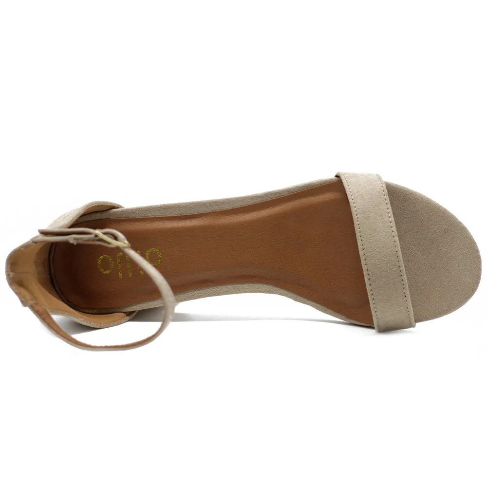 Ollio Womens Shoe Faux Suede Chunky Mid Heel Ankle Strap Heeled Sandals
