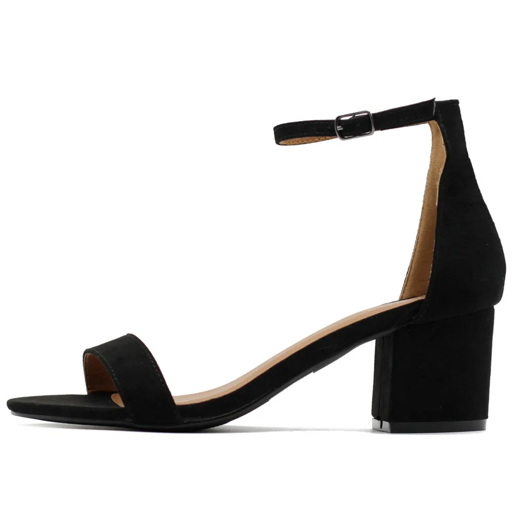 Ollio Womens Shoe Faux Suede Chunky Mid Heel Ankle Strap Heeled Sandals