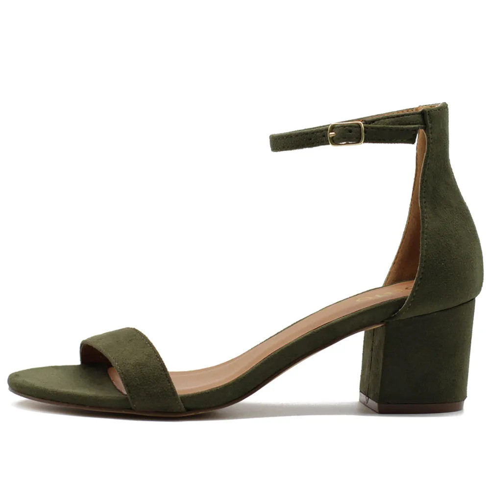Ollio Womens Shoe Faux Suede Chunky Mid Heel Ankle Strap Heeled Sandals