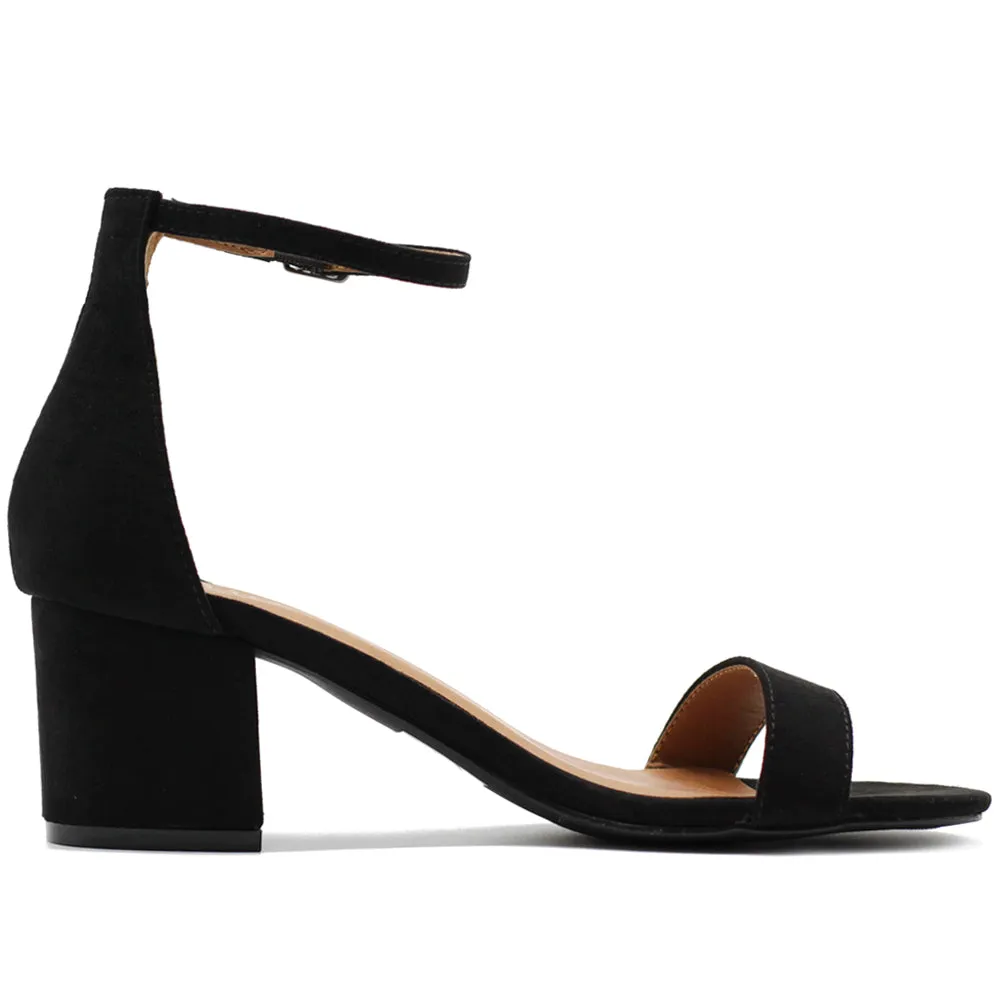 Ollio Womens Shoe Faux Suede Chunky Mid Heel Ankle Strap Heeled Sandals