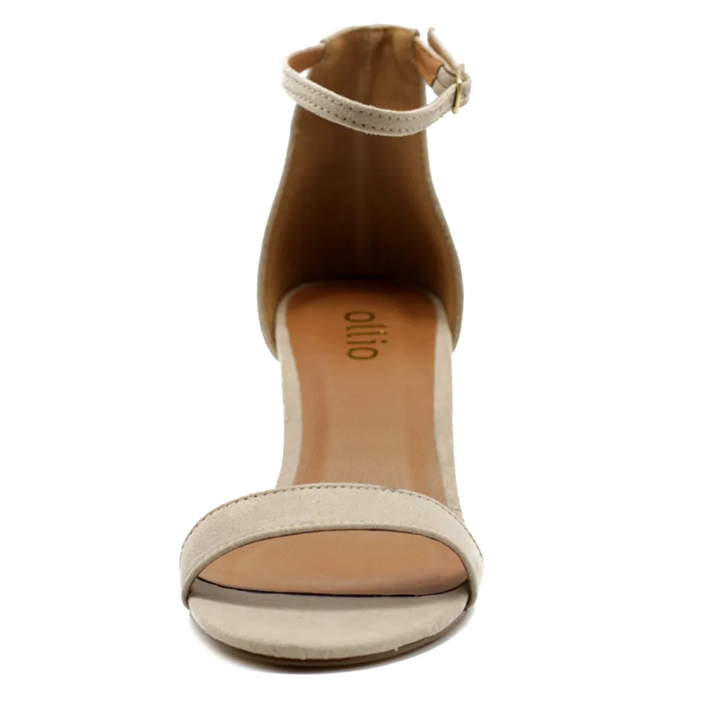 Ollio Womens Shoe Faux Suede Chunky Mid Heel Ankle Strap Heeled Sandals