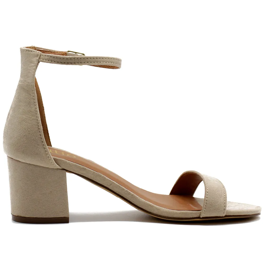 Ollio Womens Shoe Faux Suede Chunky Mid Heel Ankle Strap Heeled Sandals