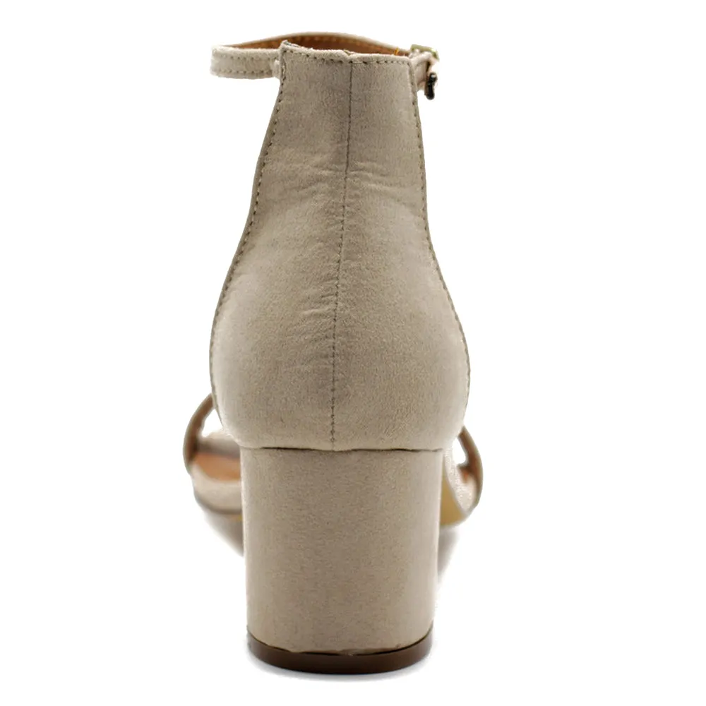 Ollio Womens Shoe Faux Suede Chunky Mid Heel Ankle Strap Heeled Sandals