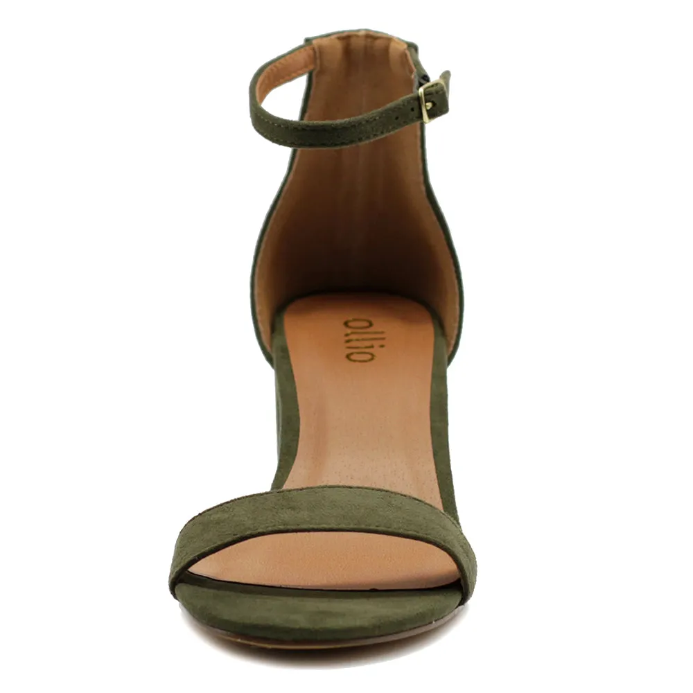 Ollio Womens Shoe Faux Suede Chunky Mid Heel Ankle Strap Heeled Sandals