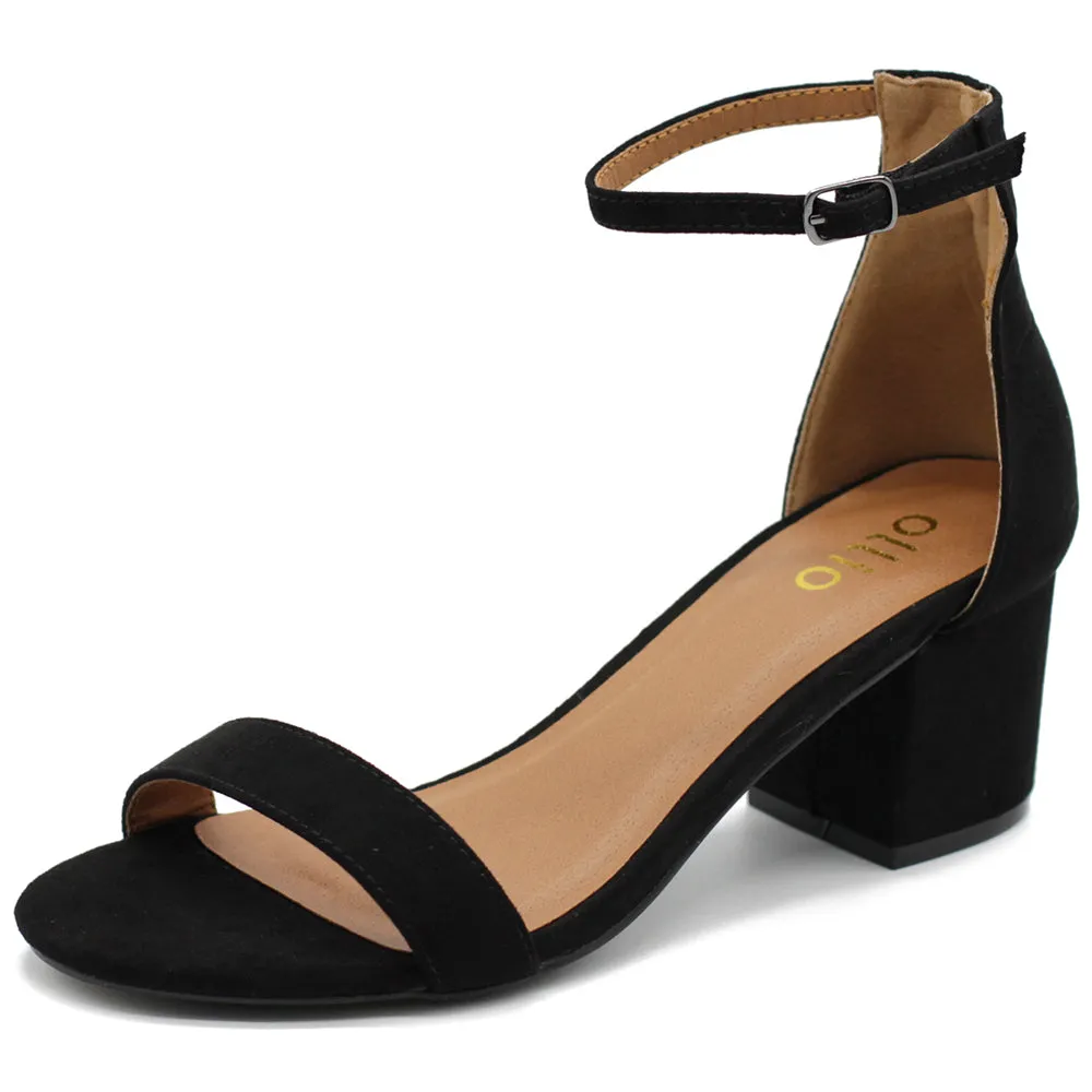Ollio Womens Shoe Faux Suede Chunky Mid Heel Ankle Strap Heeled Sandals