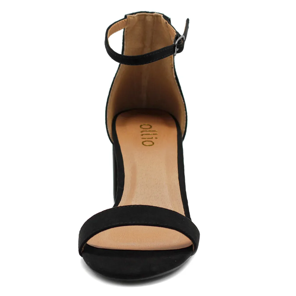 Ollio Womens Shoe Faux Suede Chunky Mid Heel Ankle Strap Heeled Sandals