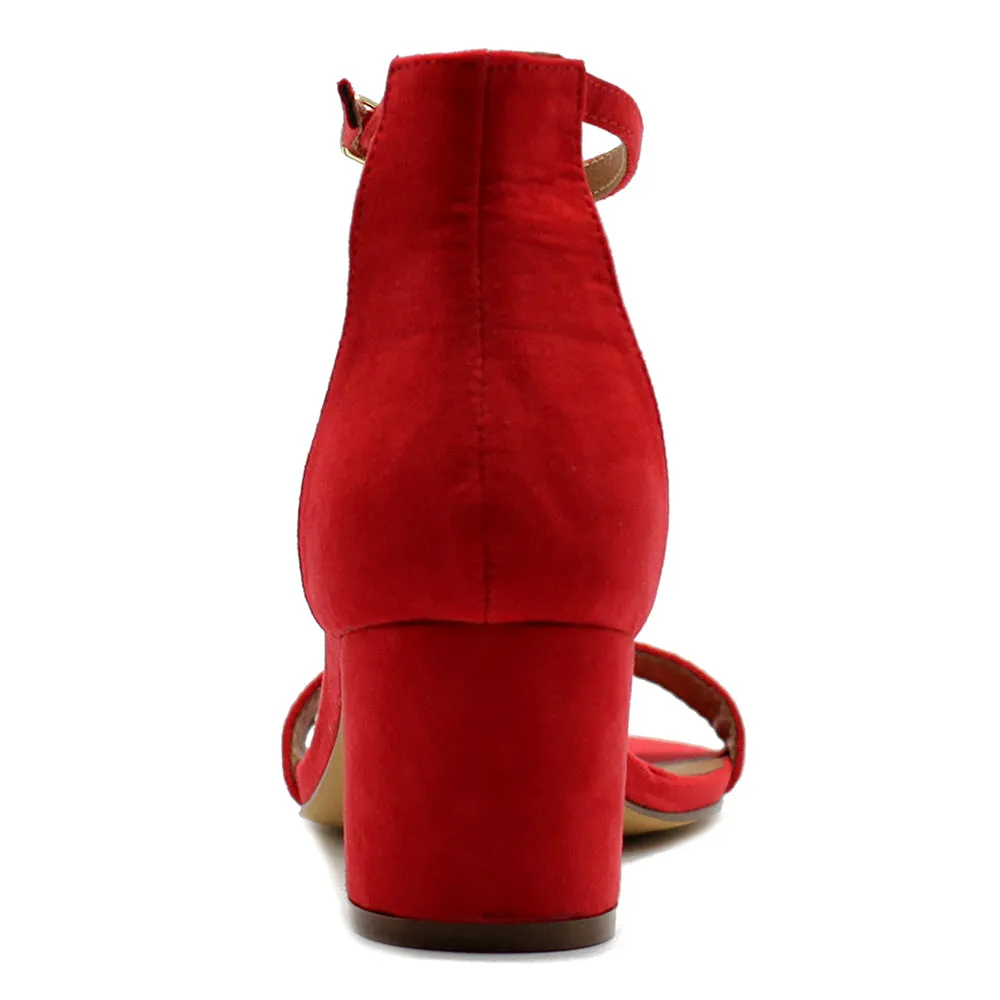 Ollio Womens Shoe Faux Suede Chunky Mid Heel Ankle Strap Heeled Sandals