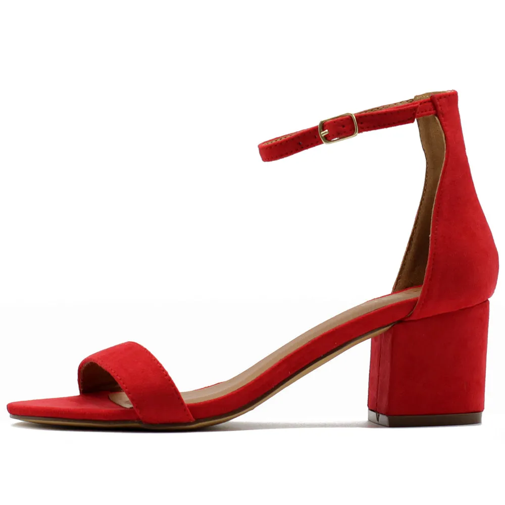 Ollio Womens Shoe Faux Suede Chunky Mid Heel Ankle Strap Heeled Sandals