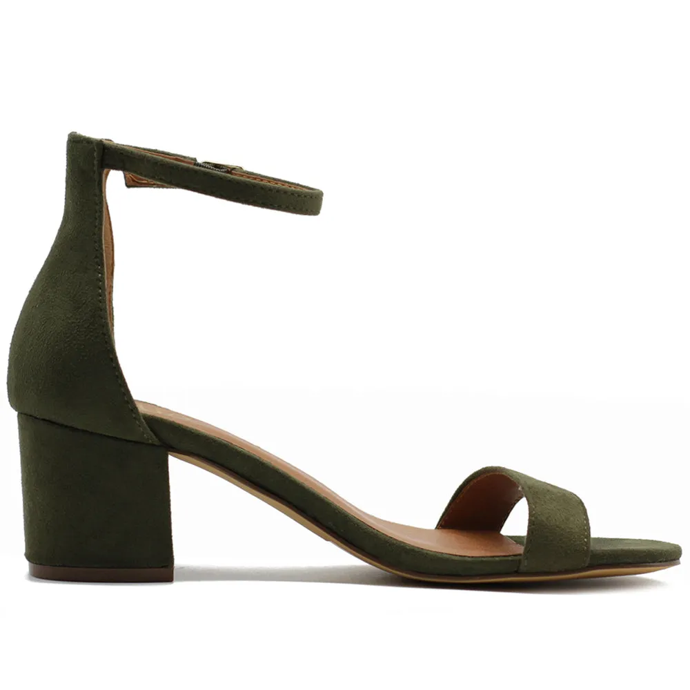 Ollio Womens Shoe Faux Suede Chunky Mid Heel Ankle Strap Heeled Sandals