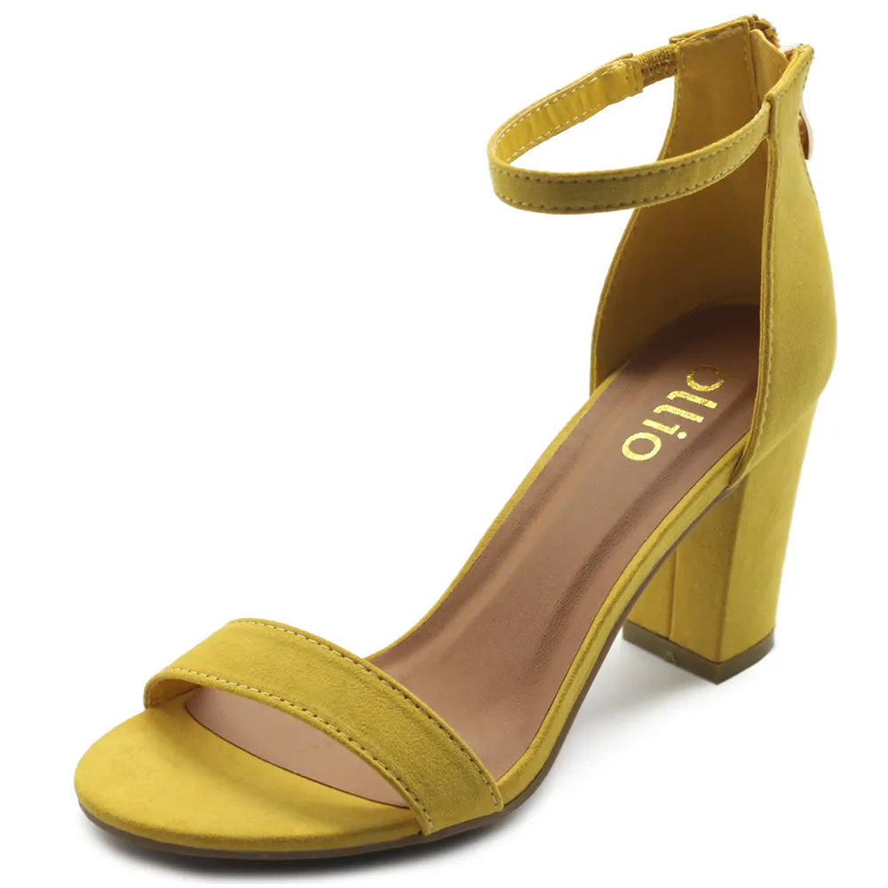 Ollio Women's Shoes Faux Suede or Faux Leather Ankle Strap Zip Up Closure Chunky Heel Sandals
