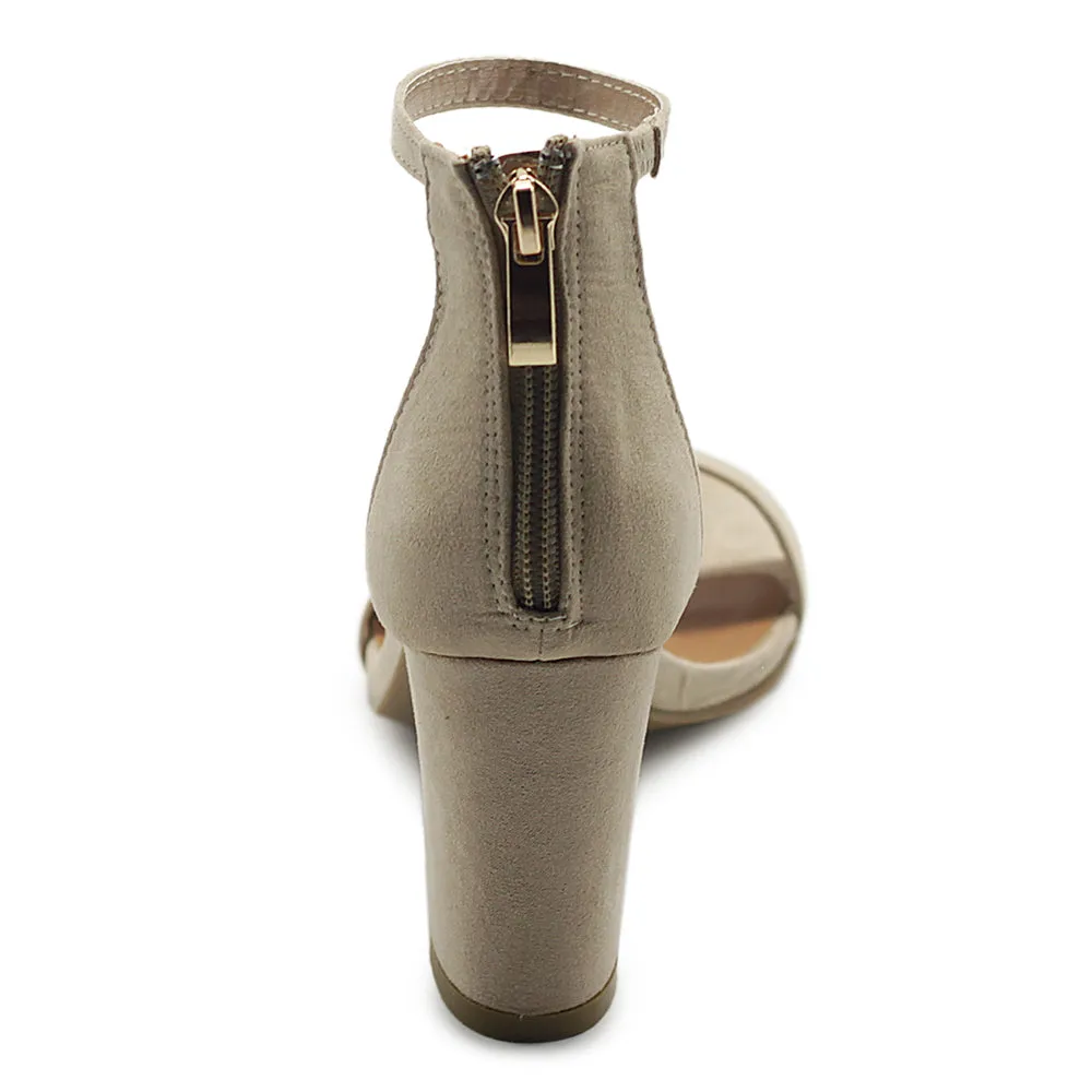 Ollio Women's Shoes Faux Suede or Faux Leather Ankle Strap Zip Up Closure Chunky Heel Sandals