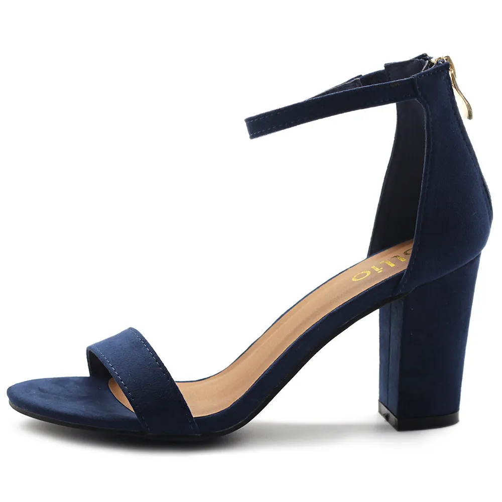 Ollio Women's Shoes Faux Suede or Faux Leather Ankle Strap Zip Up Closure Chunky Heel Sandals