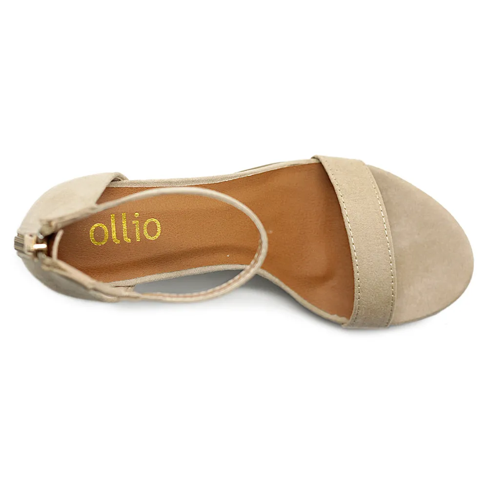 Ollio Women's Shoes Faux Suede or Faux Leather Ankle Strap Zip Up Closure Chunky Heel Sandals