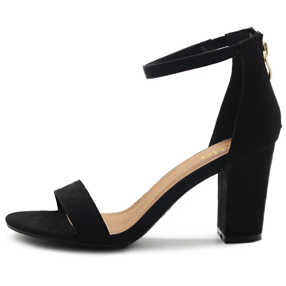 Ollio Women's Shoes Faux Suede or Faux Leather Ankle Strap Zip Up Closure Chunky Heel Sandals